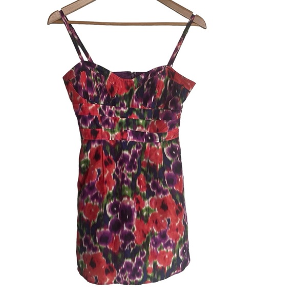 Bebe Silk Print Spaghetti Strap Mini Dress Size XS - Picture 3 of 7